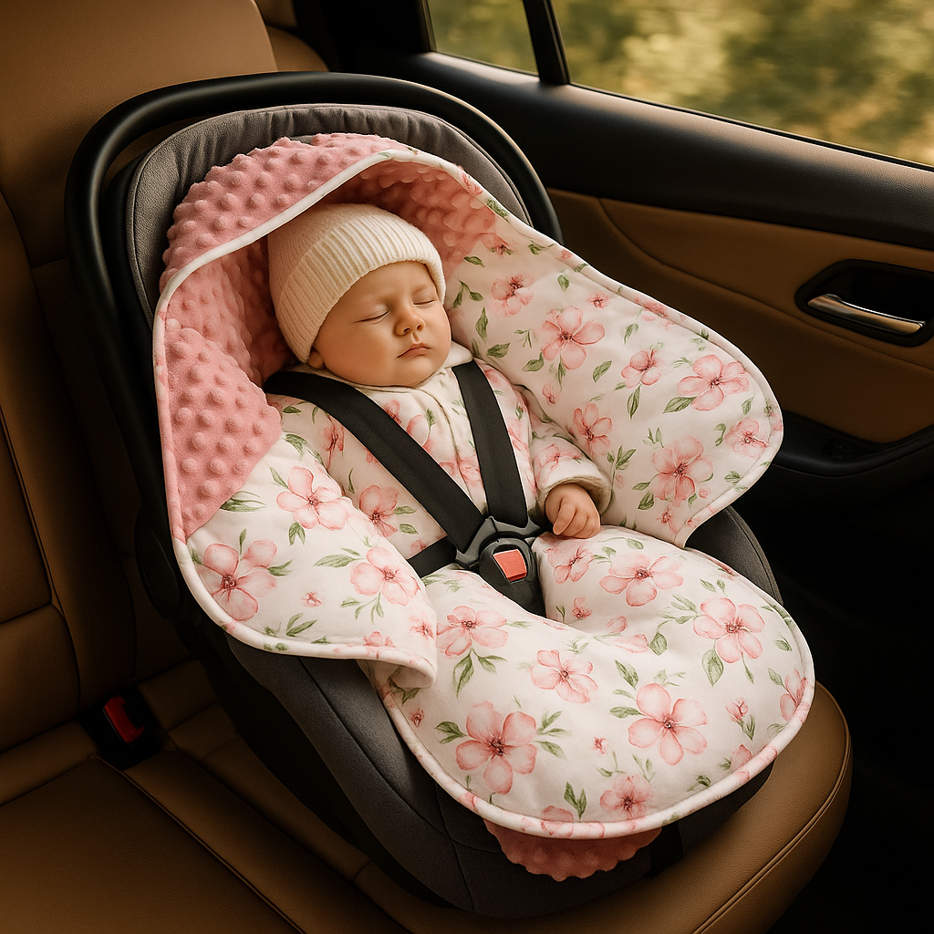 bebe dort en voiture au chaud dans nid d'ange