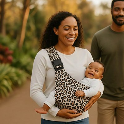 Echarpe de portage bébé en position latérale 