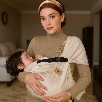 maman porte bebe position latérale dans écharpe de portage