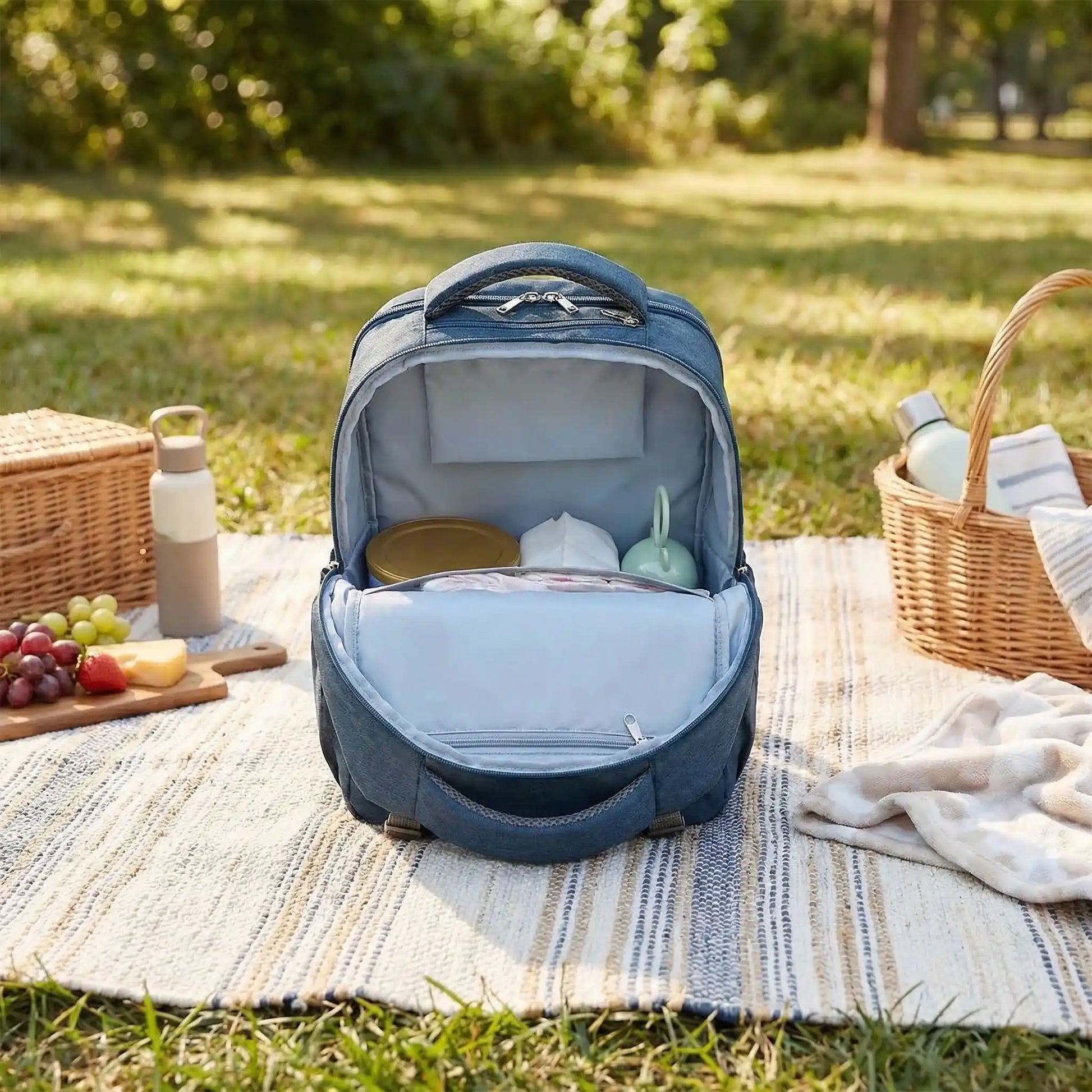 sac-a-langer-sac-a-dos-pose-sur-tapis-de-piquenique